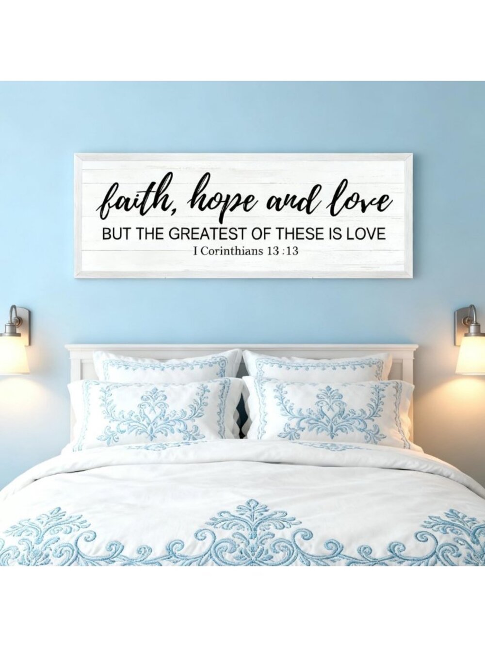 Vintage Rustic Framed Wall Art - 40''x15'' Positive Bible Verse Decor for Home
